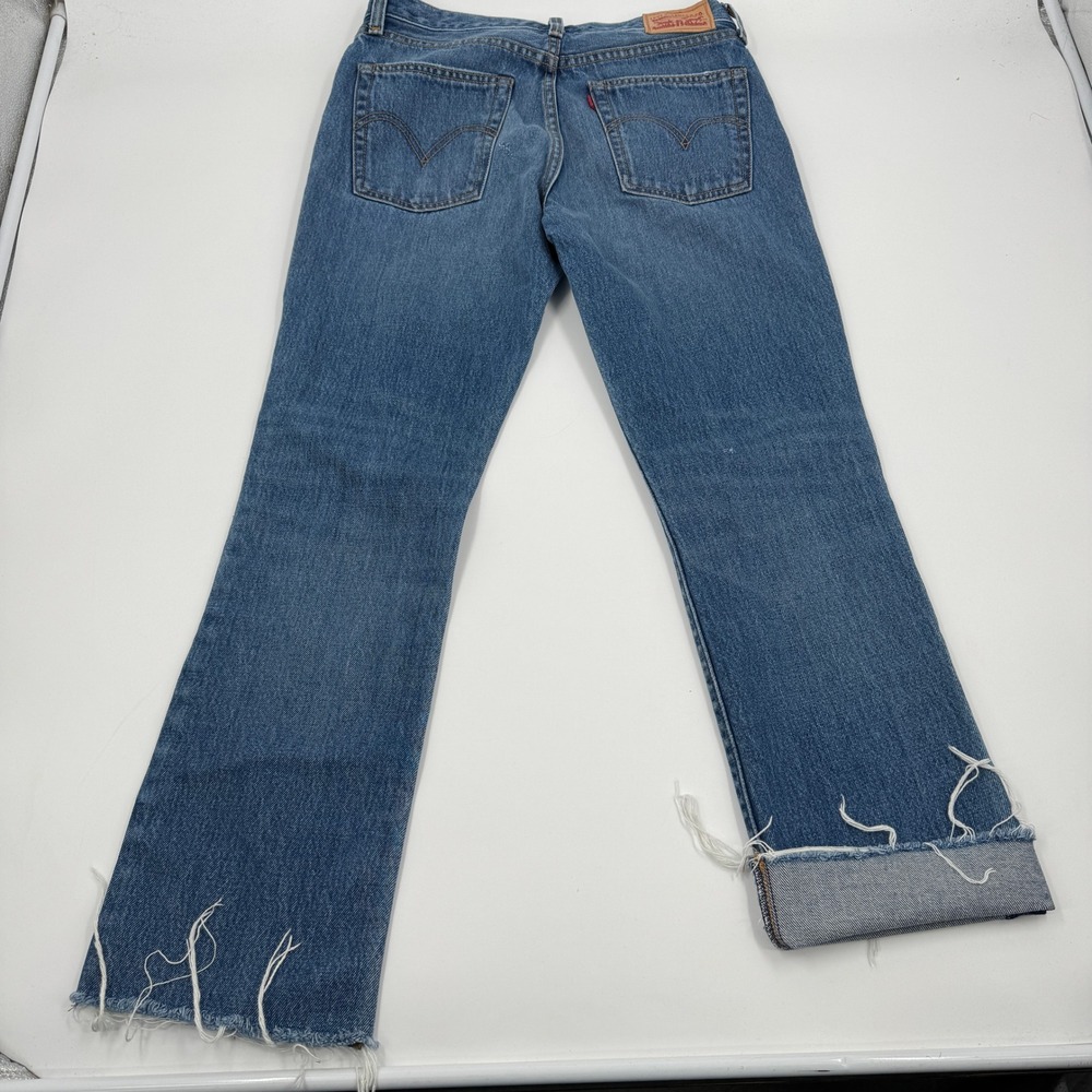 Levis 544 Straight Distressed Medium Wash Denim Jeans Raw Hem Size 27 Sample Tag - Picture 16 of 16